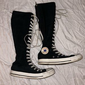 Knee high black converse lace up/zip up boots W8 M6